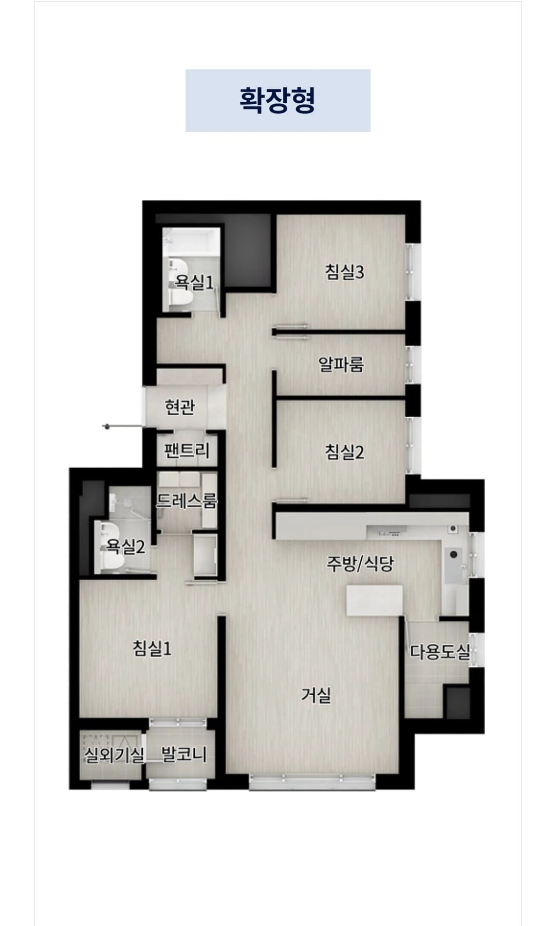 검단 더샵레이크파크 84㎡C 타입 평면도