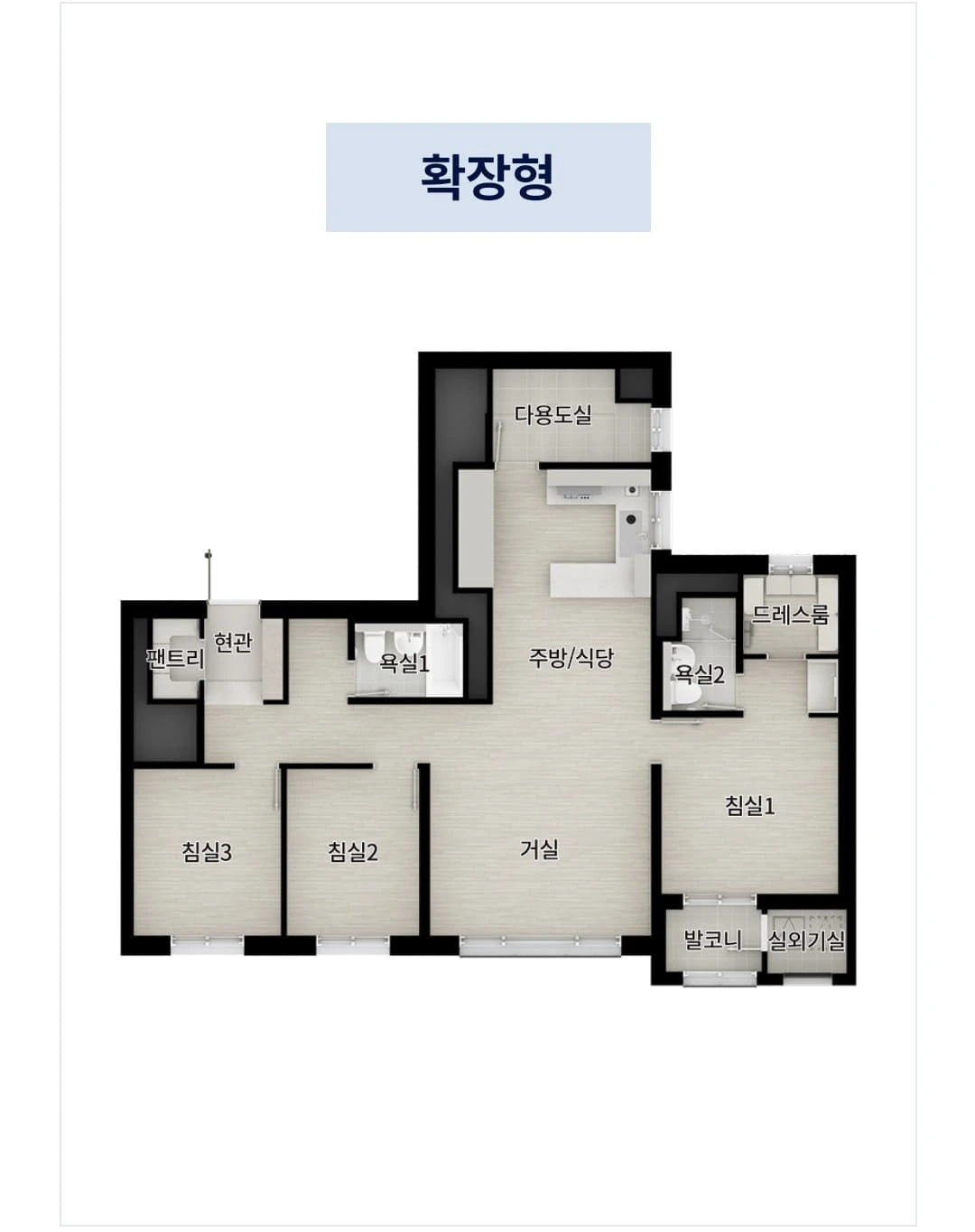 검단 더샵레이크파크 84㎡B 타입 평면도
