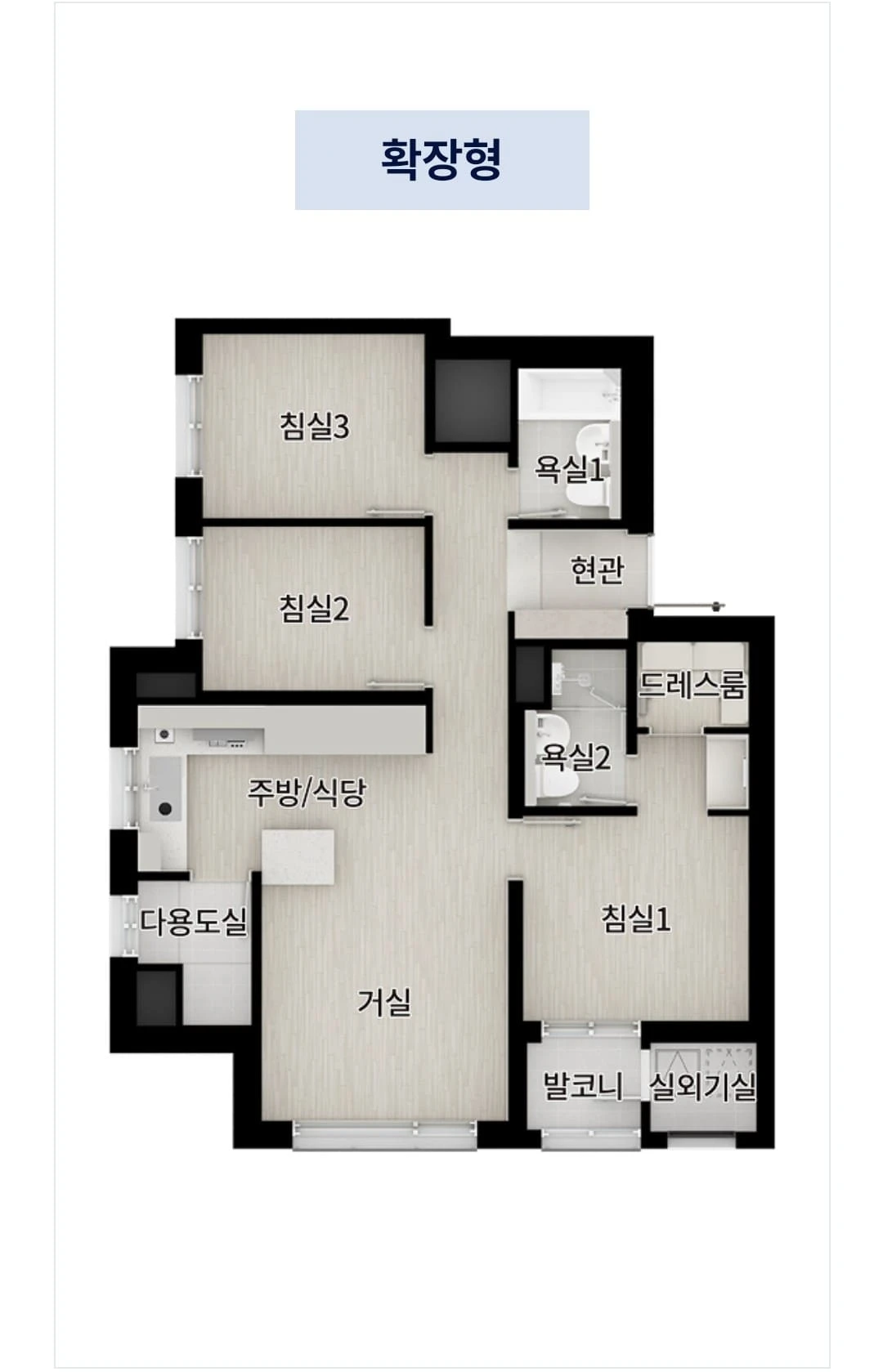 검단 더샵레이크파크 59㎡B 타입 평면도